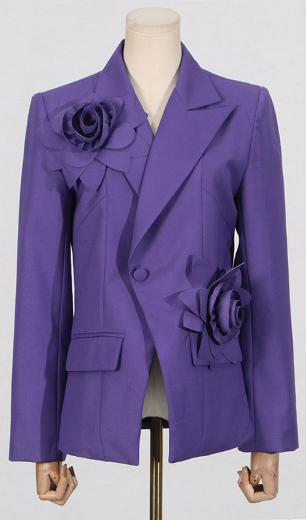 Idony Purple 3D Flower Blazer - Bold Floral Chic for Women