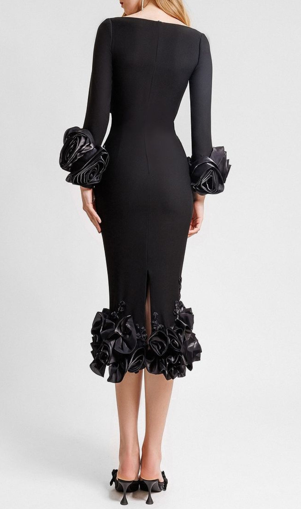 Catlin Black Flower Bandage Midi Dress