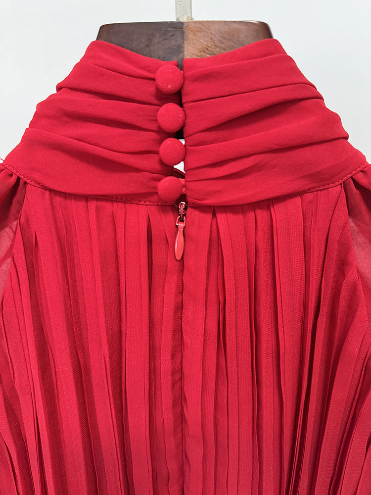 Françoise Red Pleated Maxi Dress