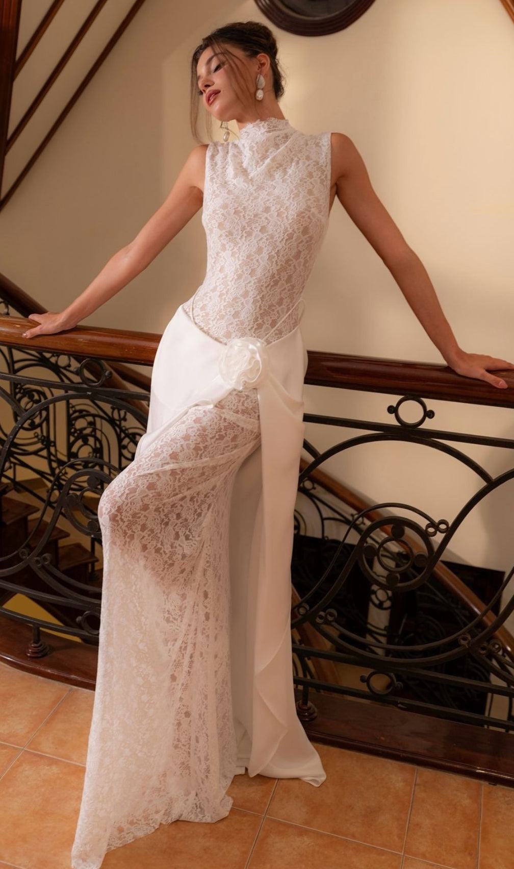 Jazmín Ethereal White Lace & Satin Maxi Dress - Modern Bridal, Gala & Special Occasion Gown