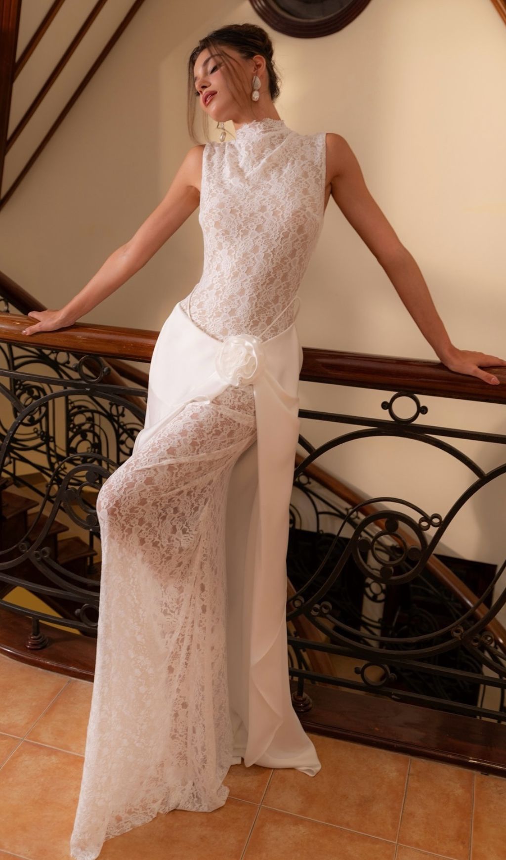 Jazmín Ethereal White Lace & Satin Maxi Dress - Modern Bridal, Gala & Special Occasion Gown