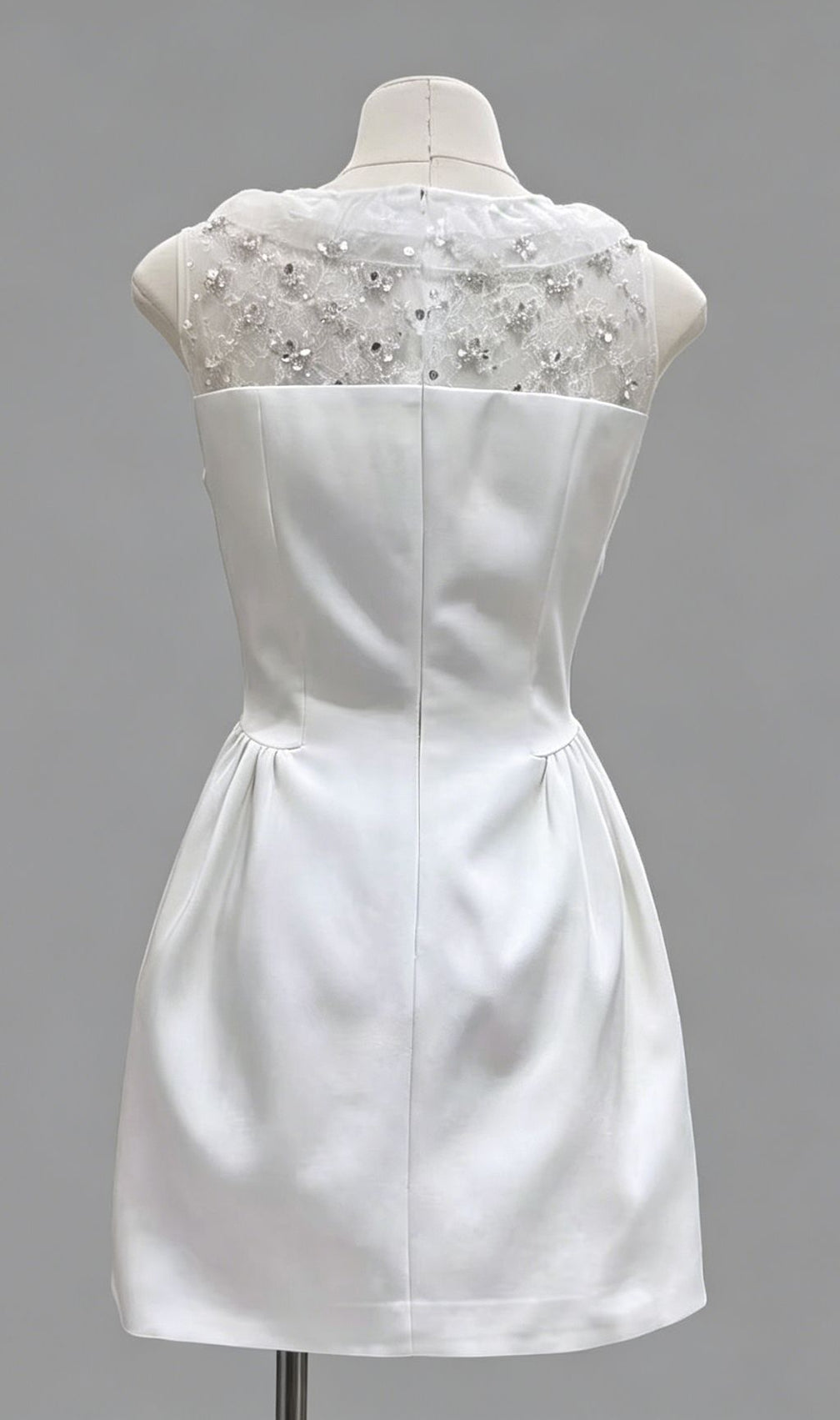 Kimiyo Sparkling White Lace & Sequin Bow Mini Dress - Elegant Cocktail & Party Attire