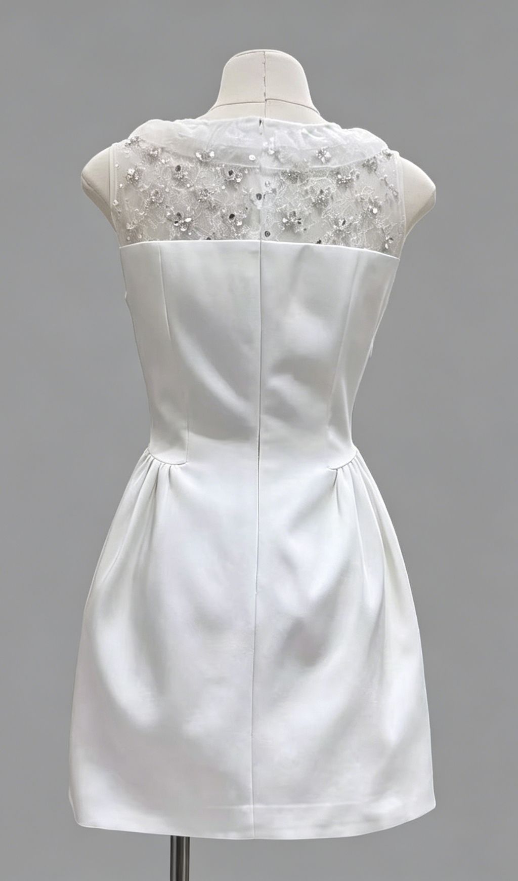 Kimiyo Sparkling White Lace & Sequin Bow Mini Dress - Elegant Cocktail & Party Attire