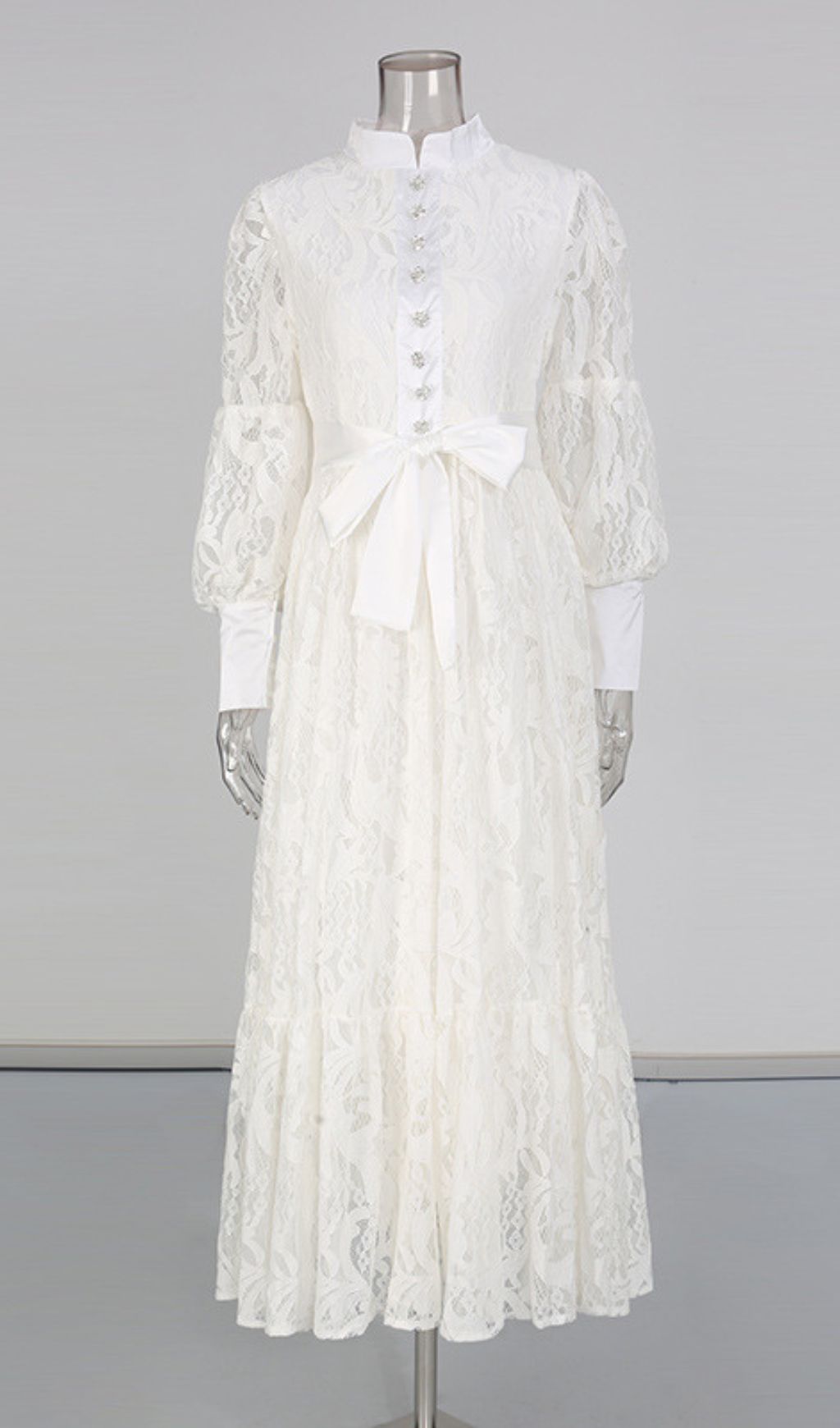 Ivria Elegant Black Lace Maxi Dress - High Neck & Voluminous Sleeves