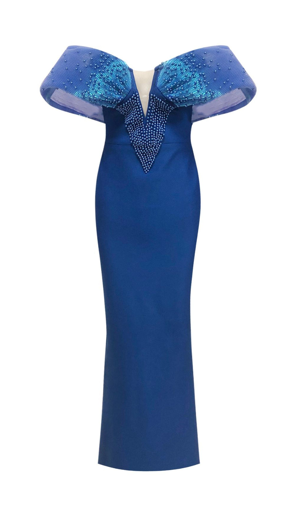 Emani Blue Off-Shoulder Maxi Bandage Dress