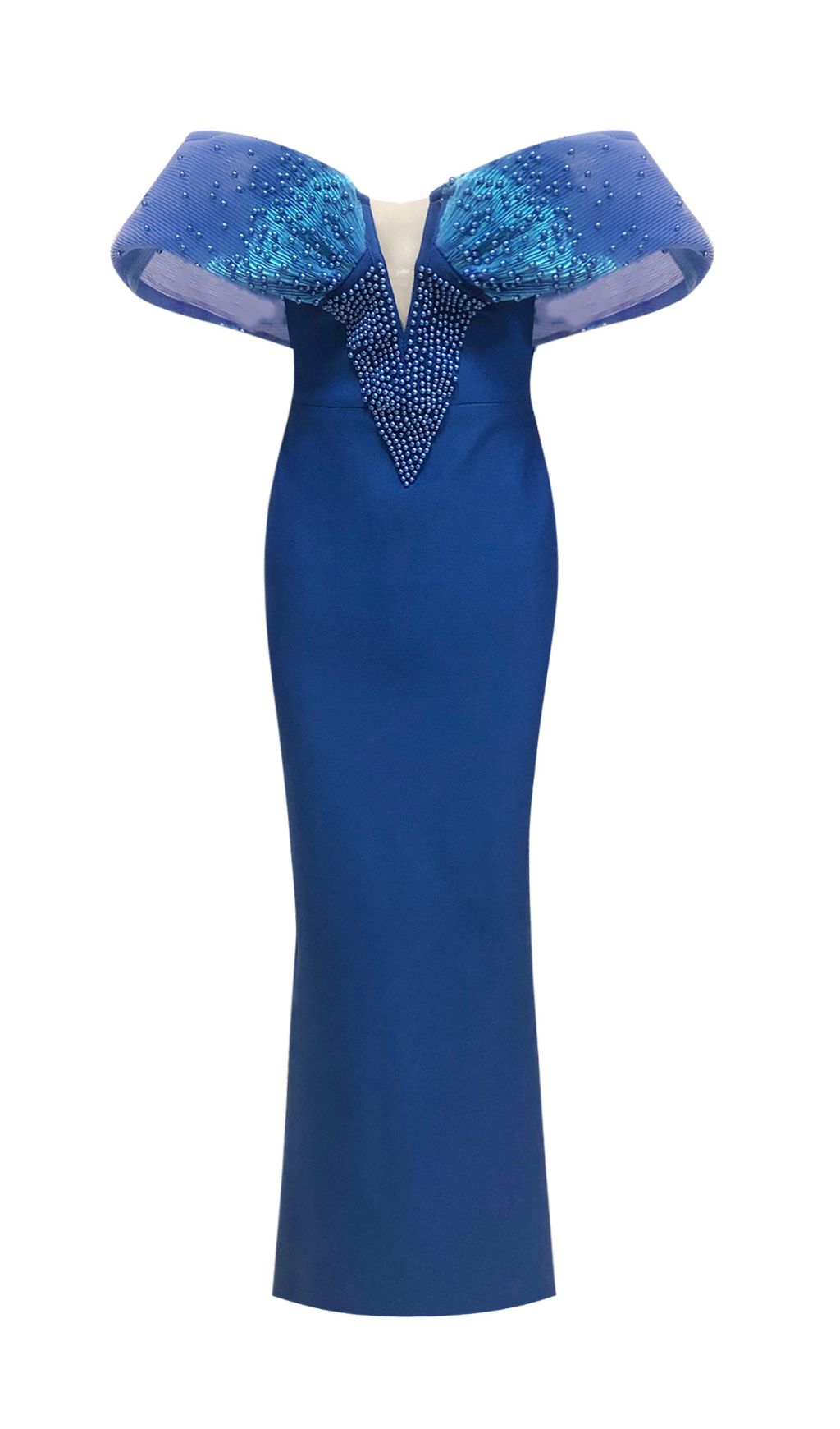 Emani Blue Off-Shoulder Maxi Bandage Dress