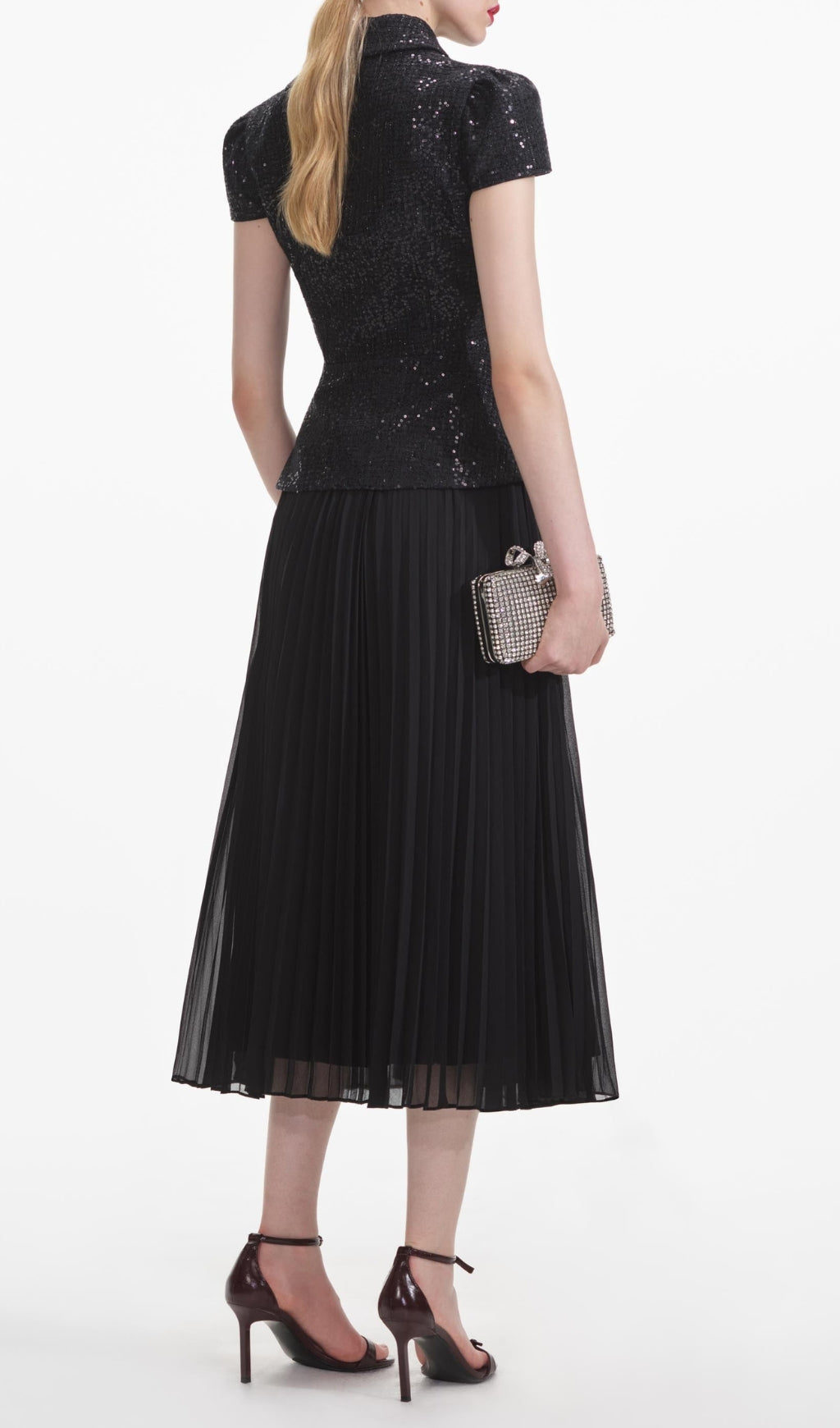 Black Boucle Bow Midi Dress