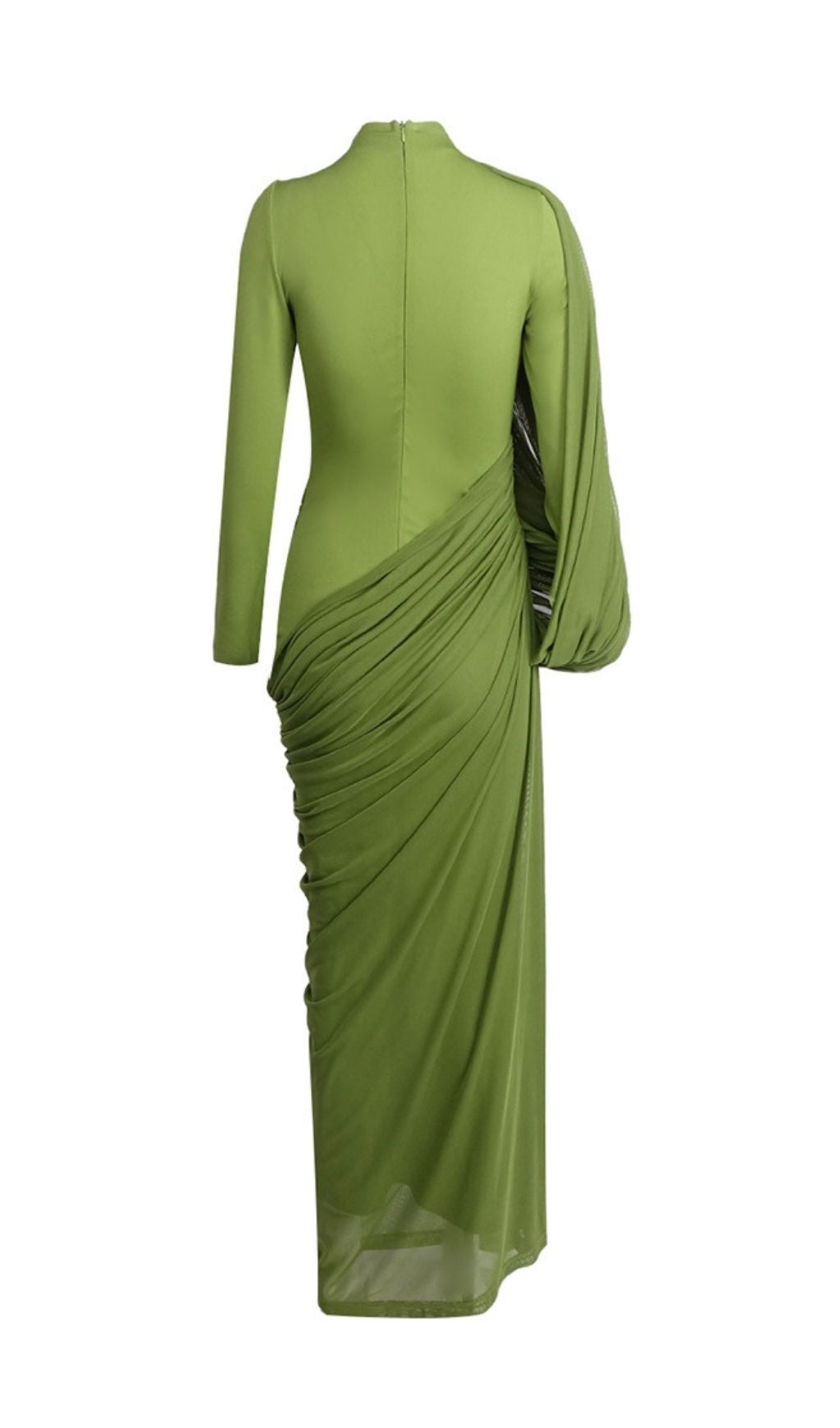 Kalila Elegant Draped Green Long Sleeve Maxi Dress