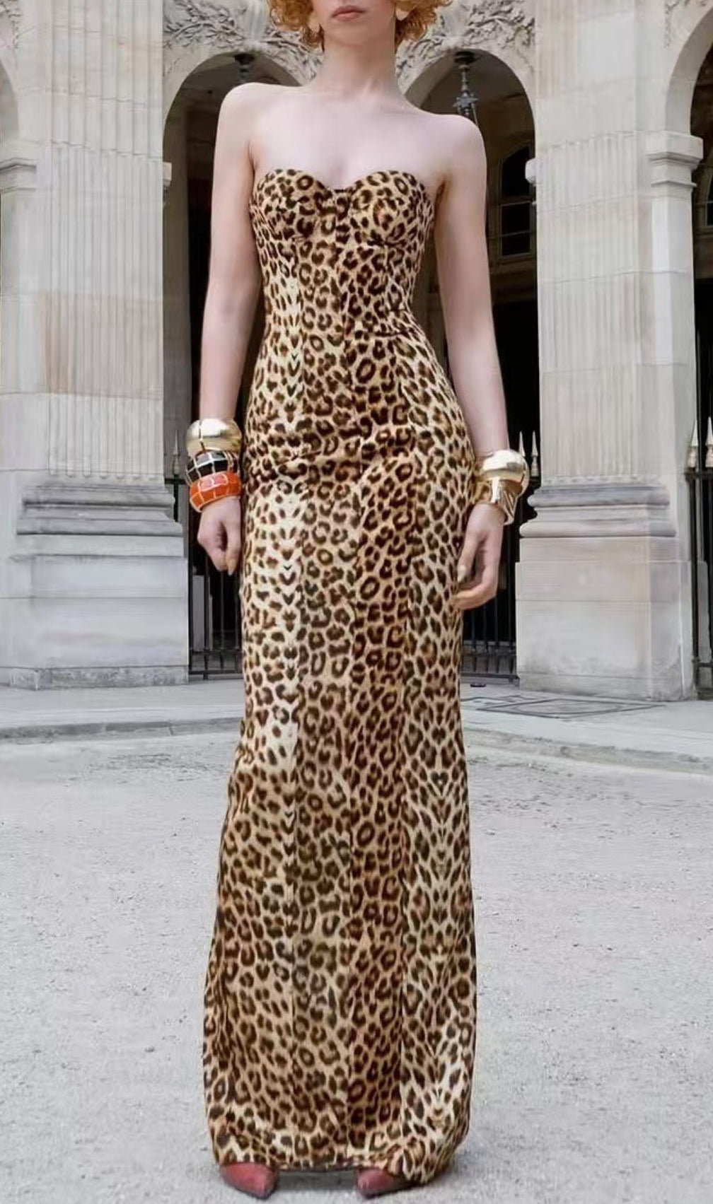 Hirokazu Strapless Leopard Maxi Dress