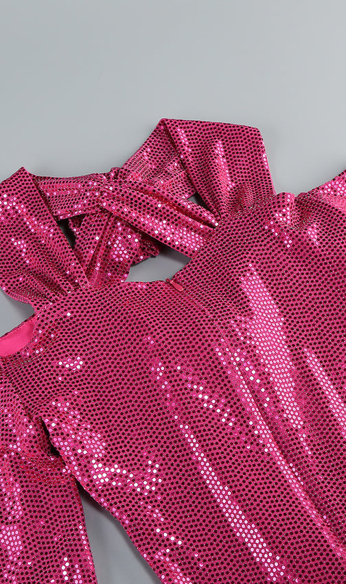 Benigno Flower Cutout Sequin Maxi Dress