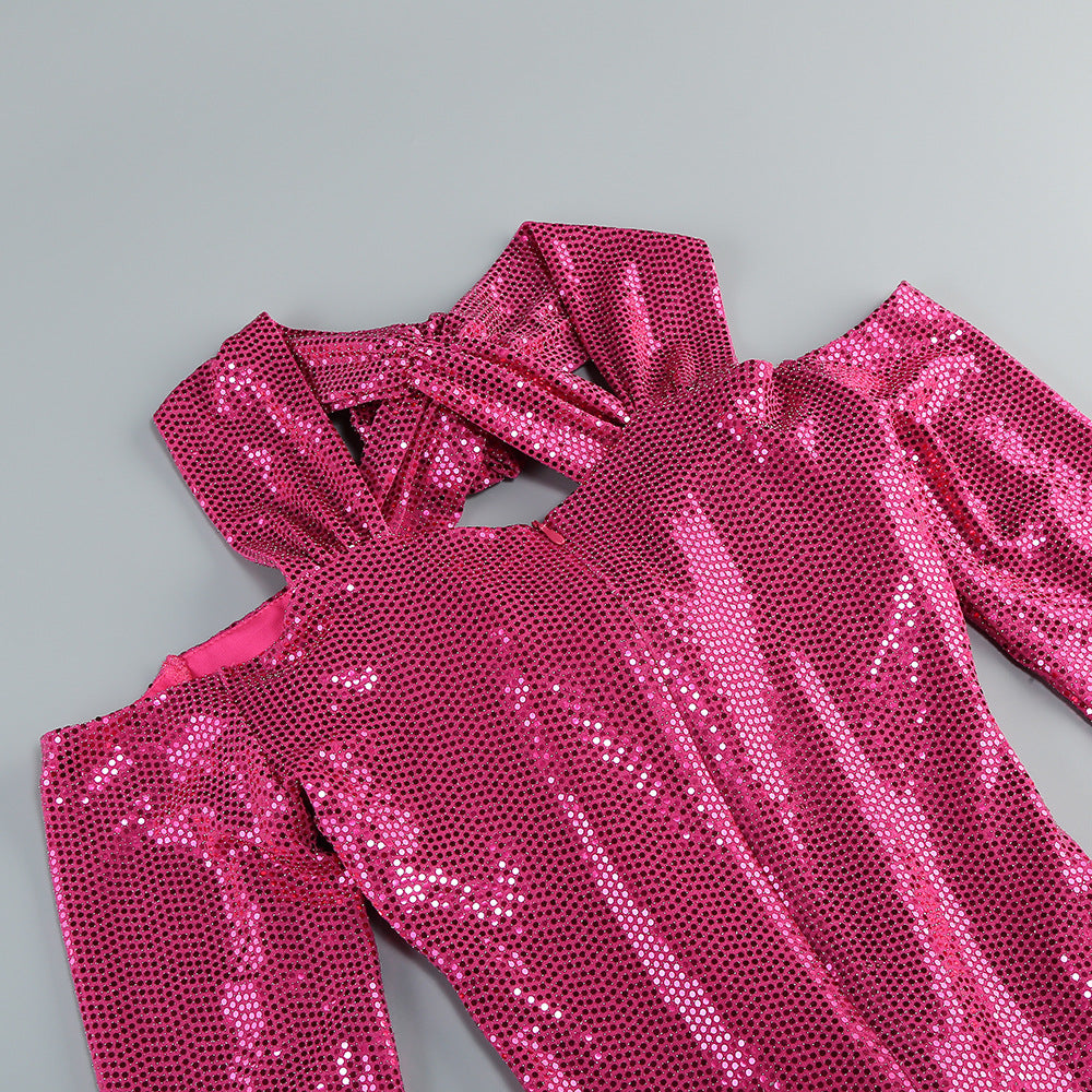 Benigno Flower Cutout Sequin Maxi Dress