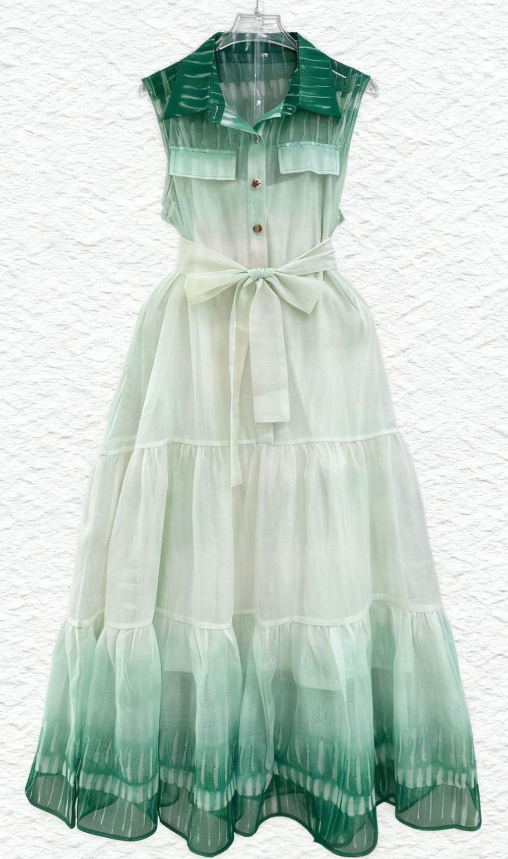 Isi Ombre Tie-Dye Sleeveless Midi Dress - Flowy Tiered Shirtdress