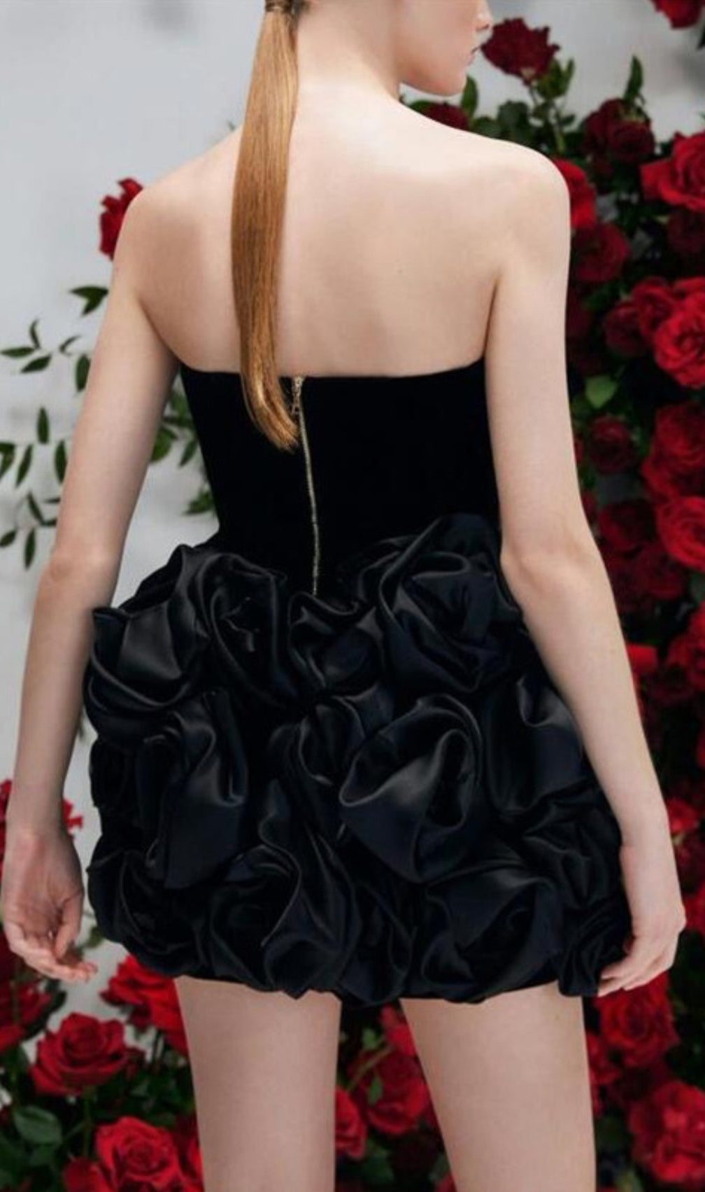 Calix Strapless Flower Satin Mini Dress