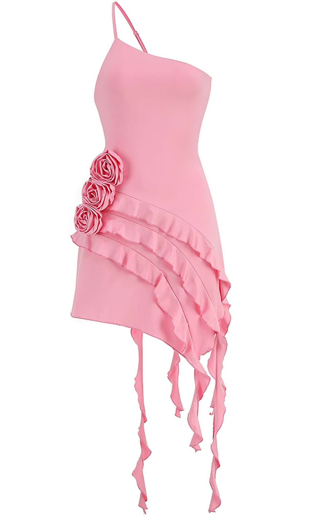Rose-Detail Ruffled Mini Dress In Pink