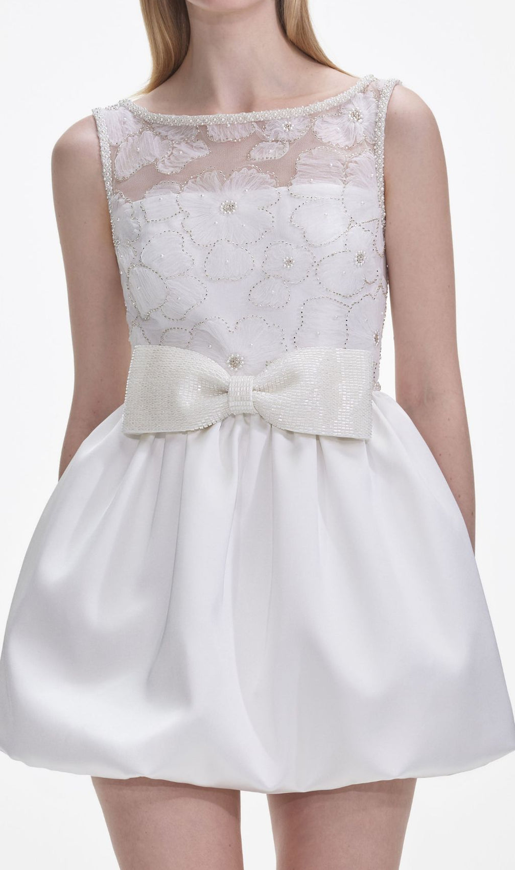 White Bow Lace Mini Dress