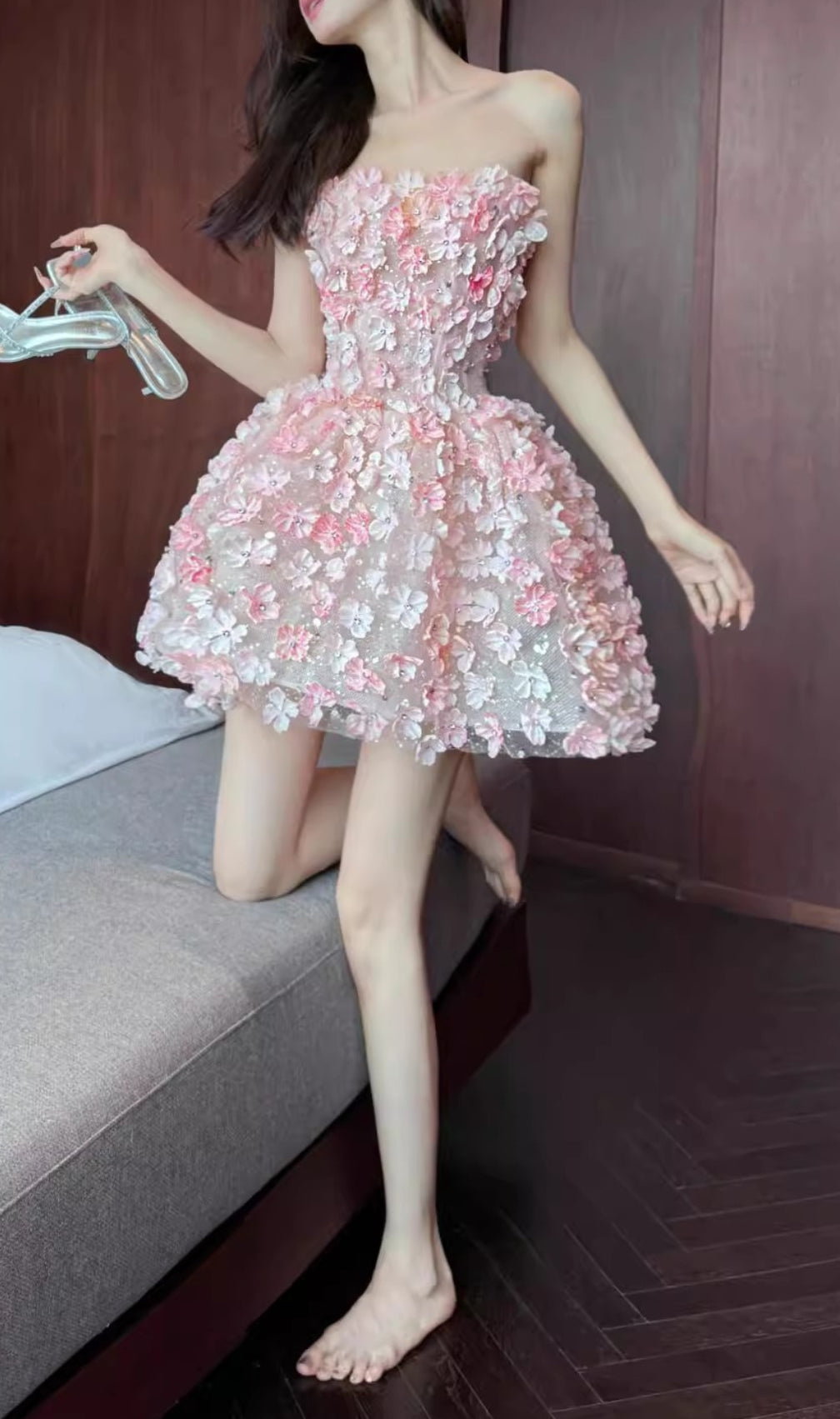 Breeze Strapless Flower Mini Dress