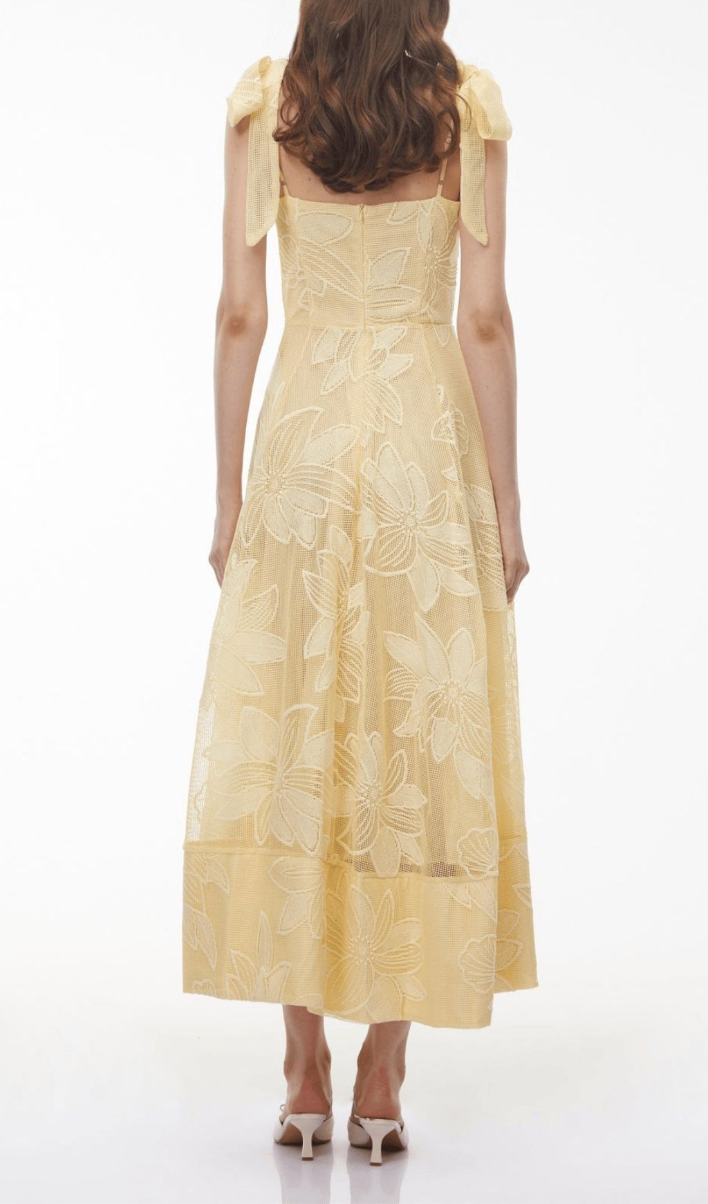 Kirstie Yellow Strappy Embroidery Midi Dress