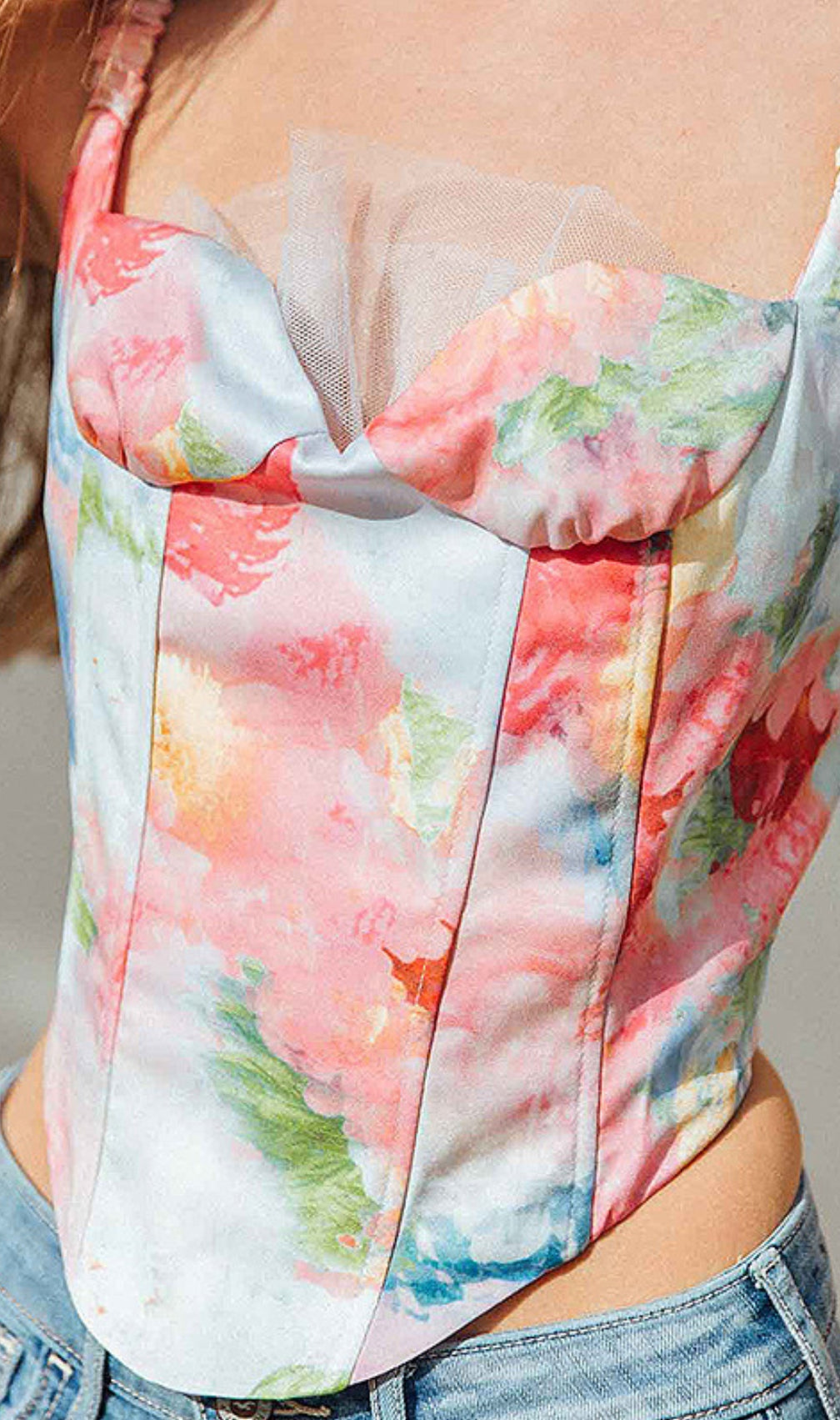 Deborah Printed Corset Mesh Top