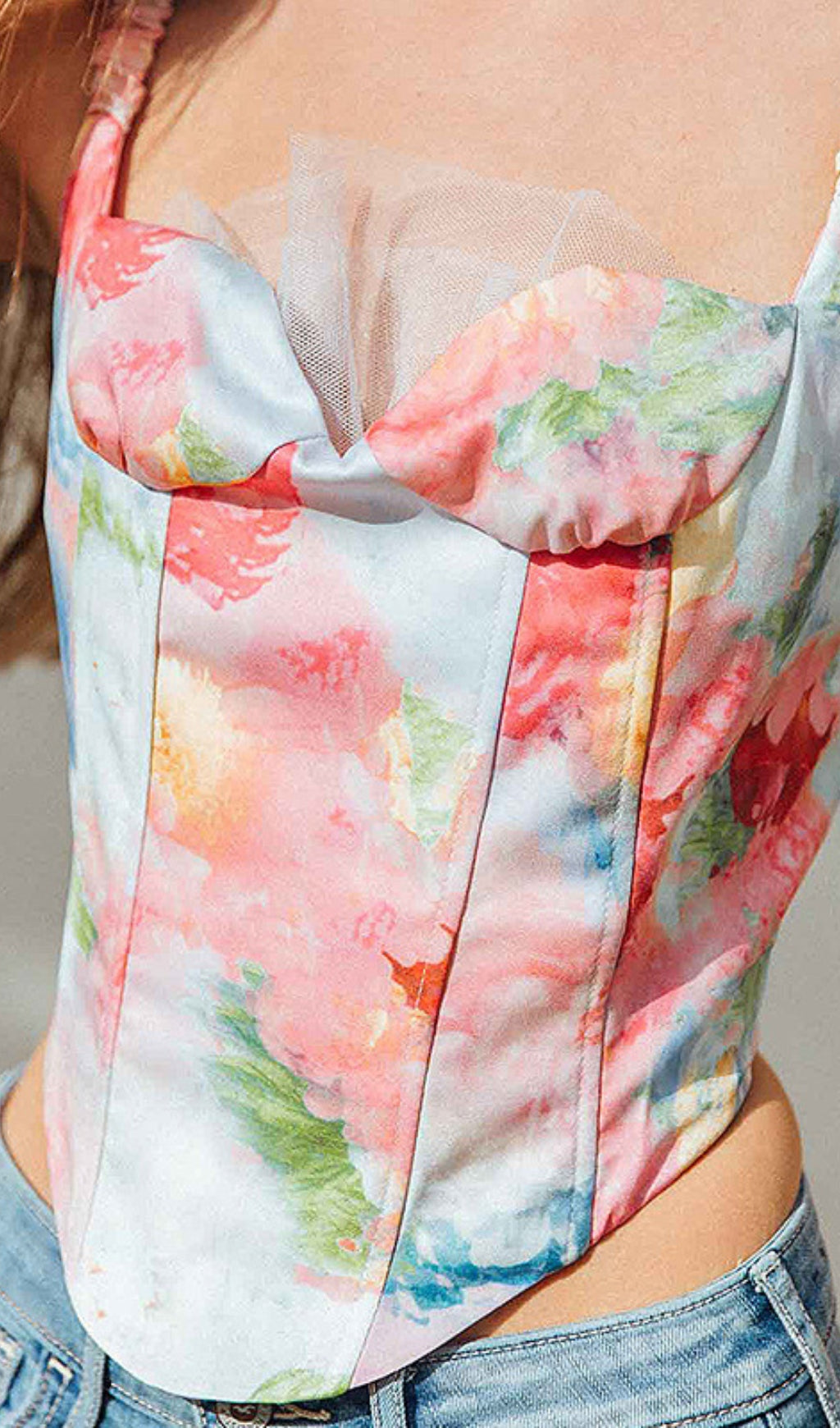 Deborah Printed Corset Mesh Top