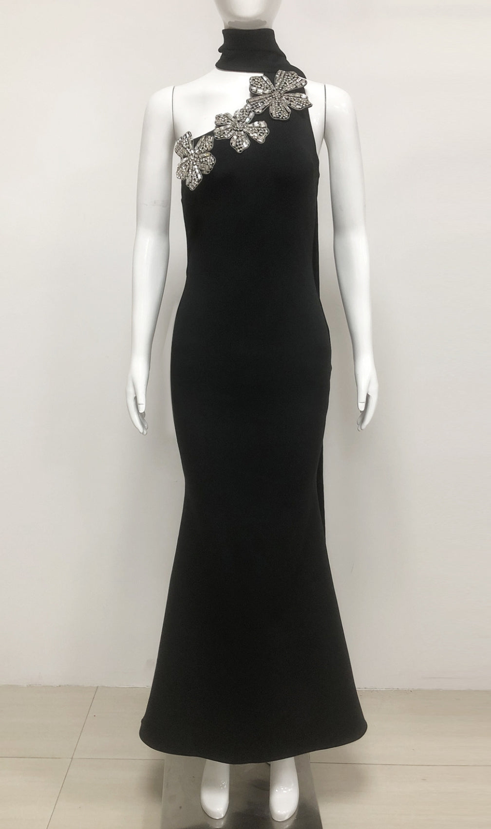 Emily Black Diamond Flower Bandage Maxi Dress