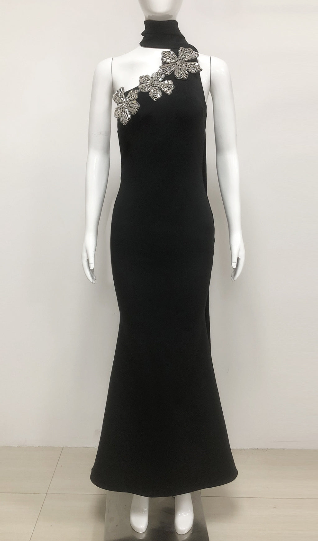 Emily Black Diamond Flower Bandage Maxi Dress