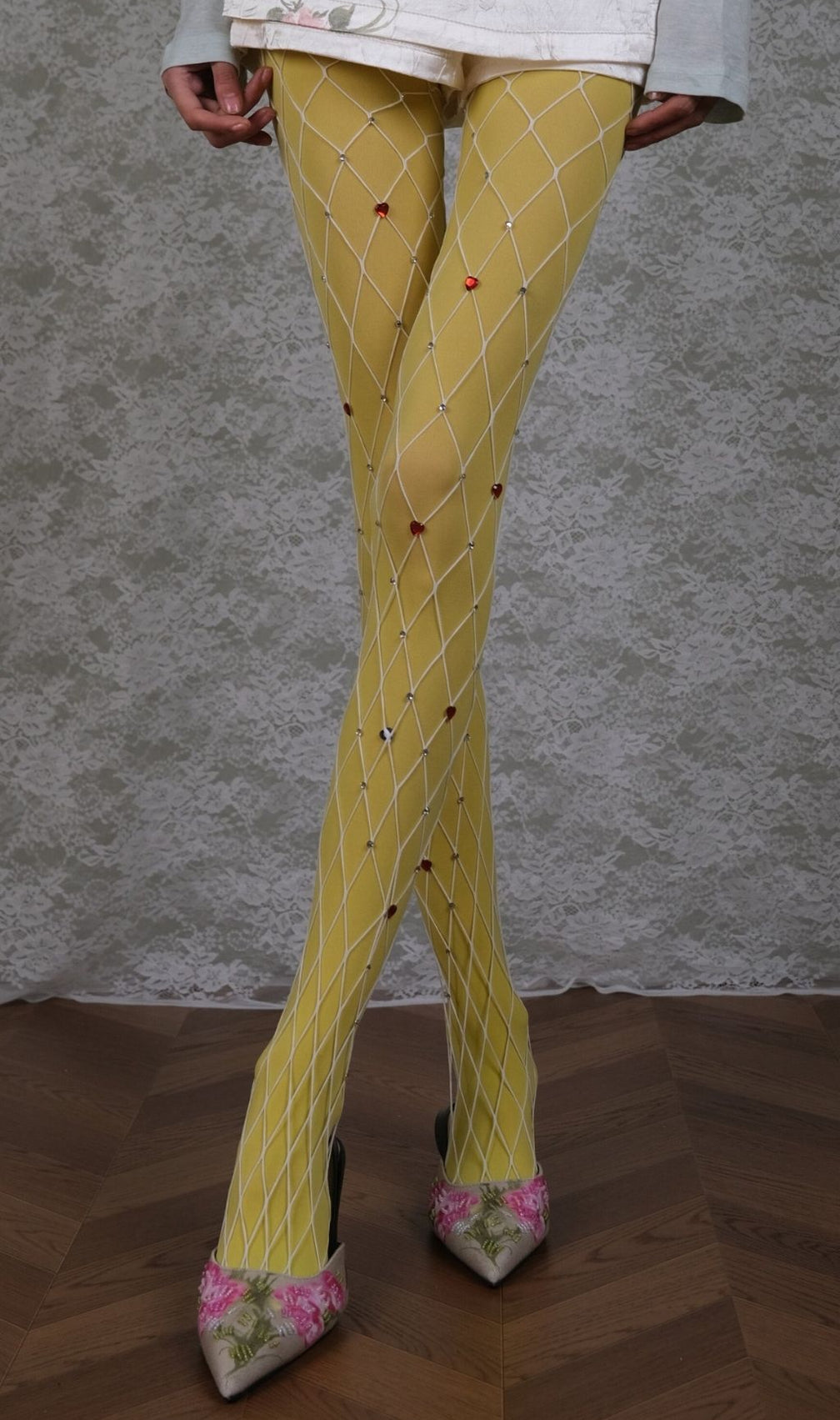 Yellow Tights & White Diamond-Shaped Tights Set