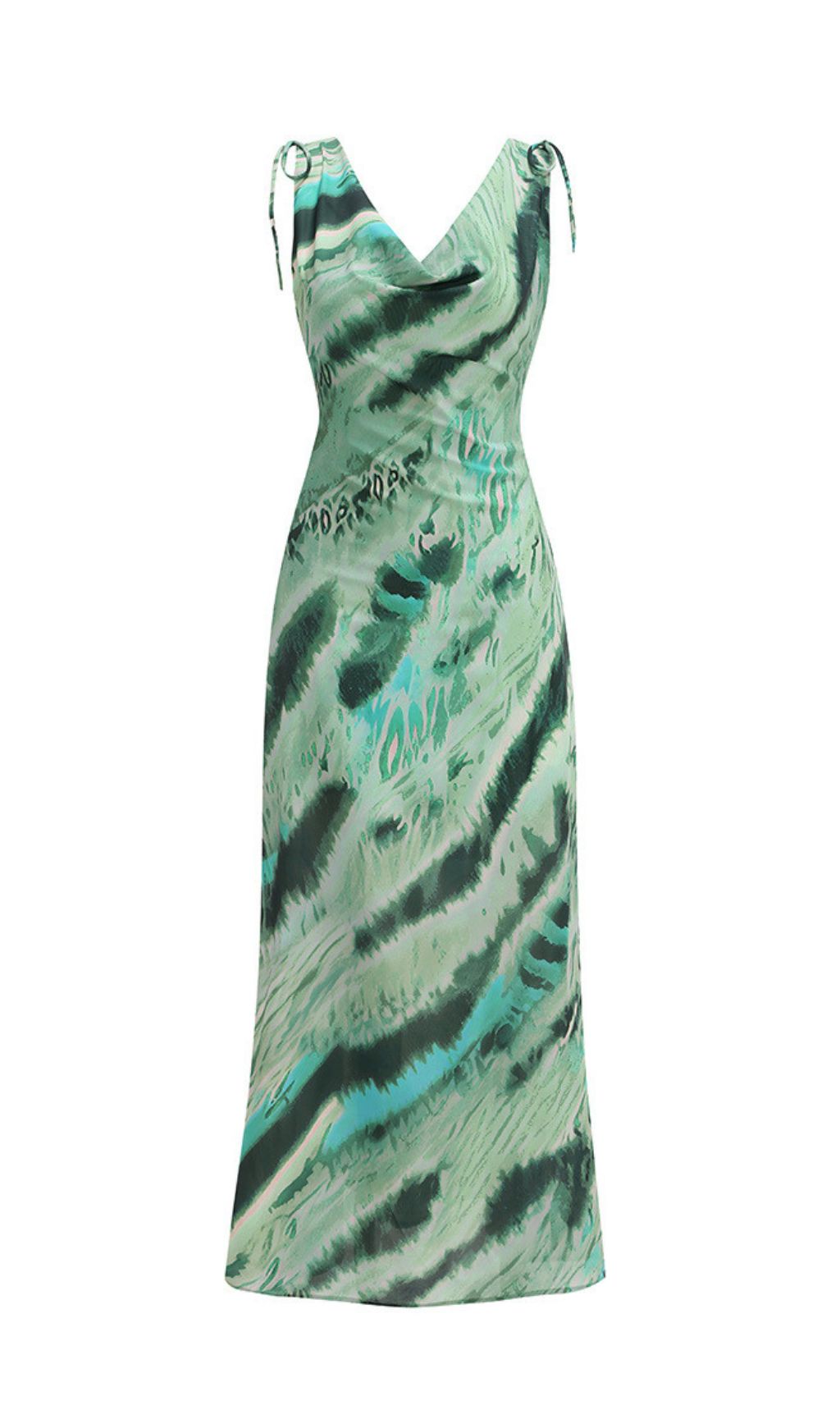 Jaffer Women's Green & Teal Abstract Print Cowl Neck Maxi Dress