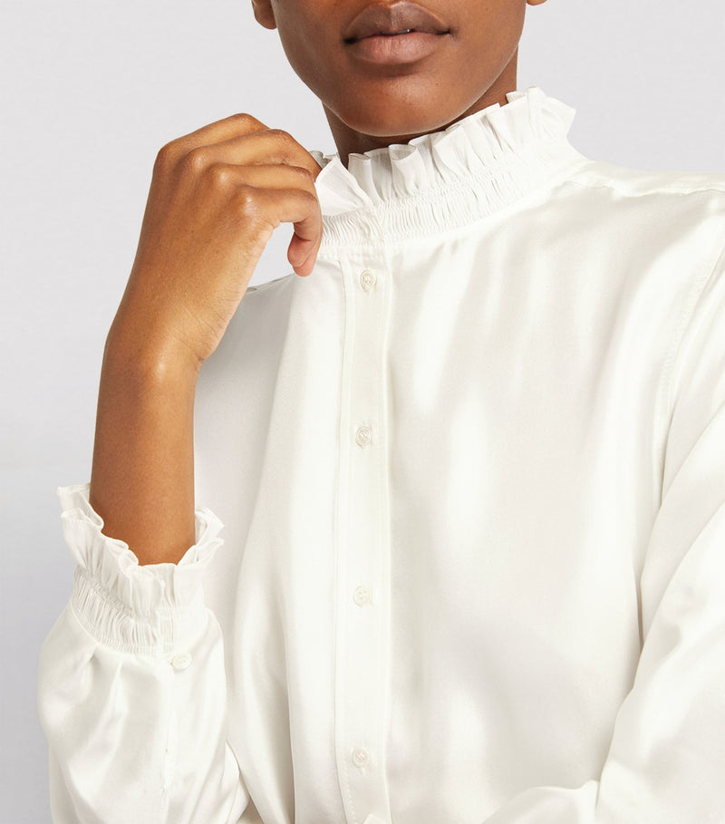 RUFFLED TRIM SILK SHIRT