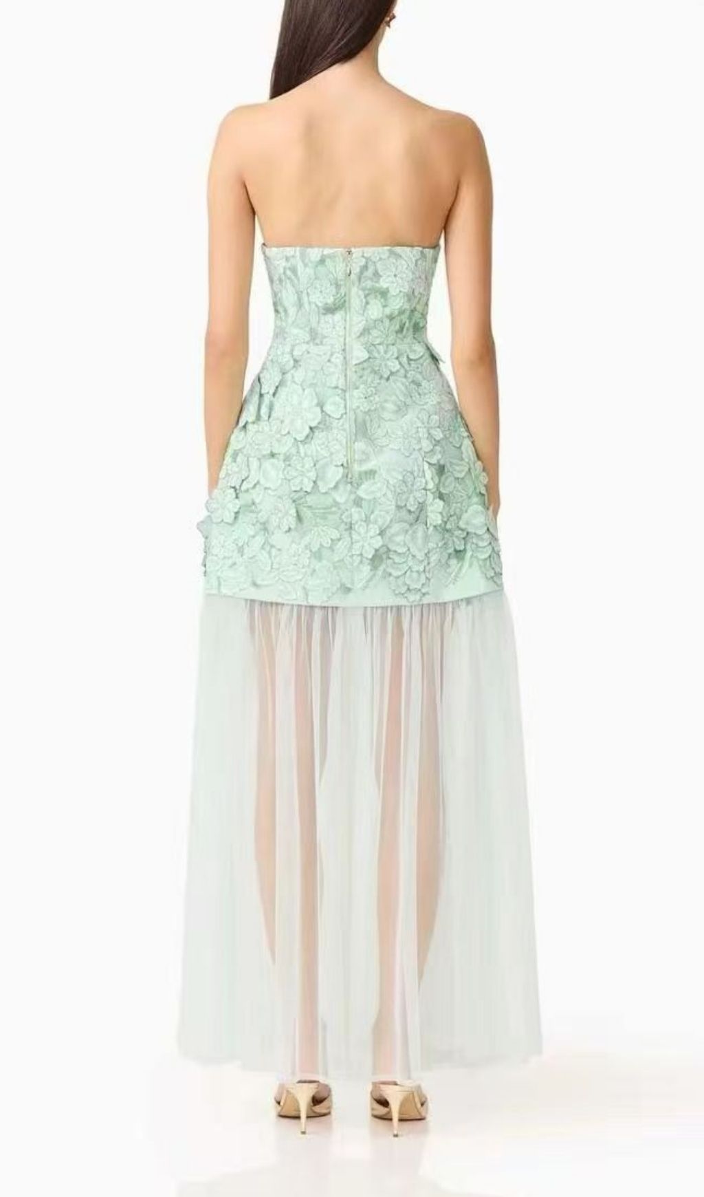 Kismet Green 3D Flower Mesh Maxi Dress