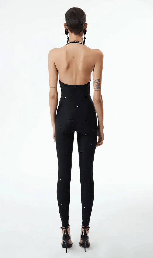 Halter Neck Crystal Backless Jumpsuits