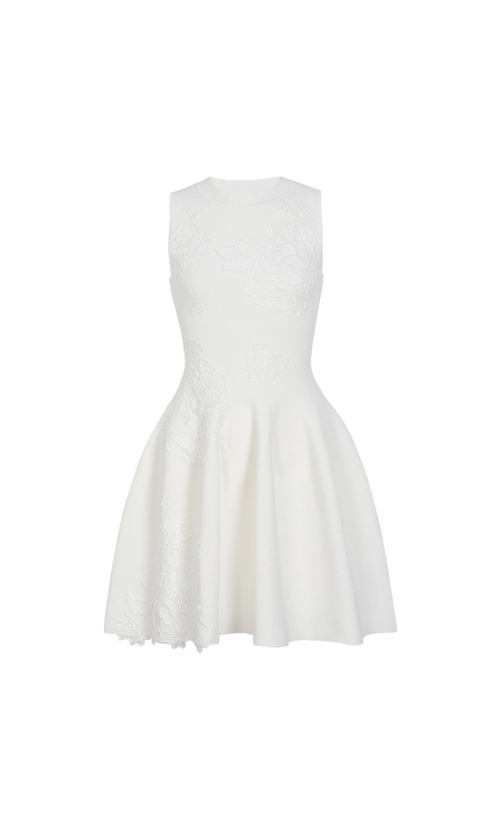 Kimoni White Floral Appliqué Mini Dress | Sleeveless Knit Cocktail & Bridal Shower Dress