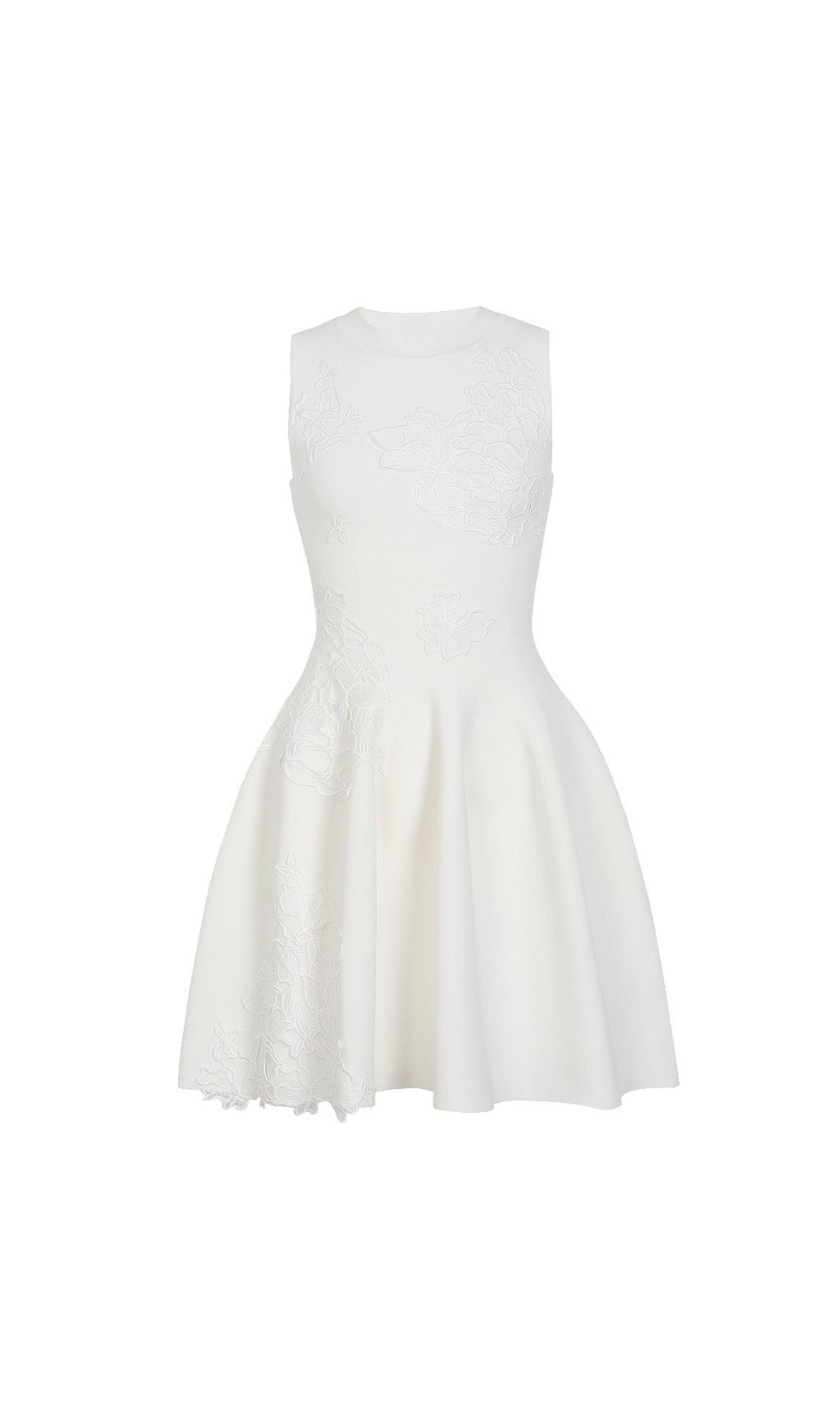 Kimoni White Floral Appliqué Mini Dress | Sleeveless Knit Cocktail & Bridal Shower Dress