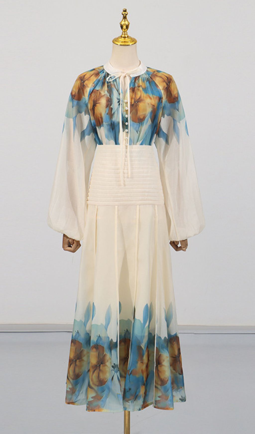 Gerda Flower Printed Long Sleeve Shirt & Skirt Set