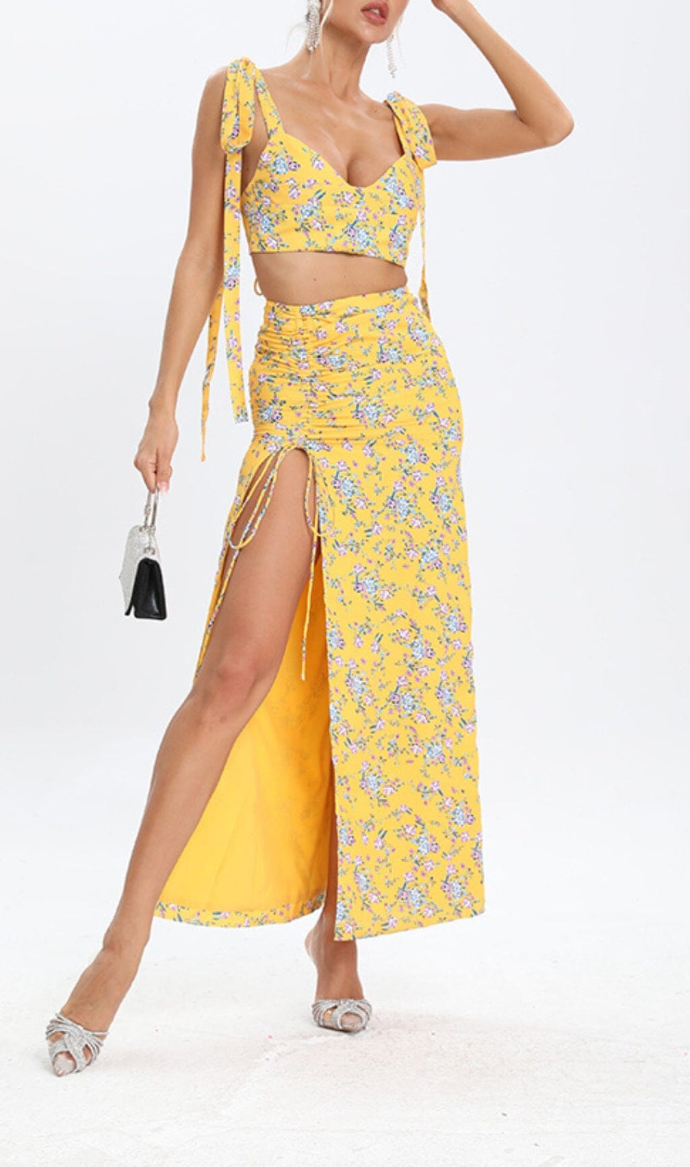 Floral Design Two Piece Set In Yellow
