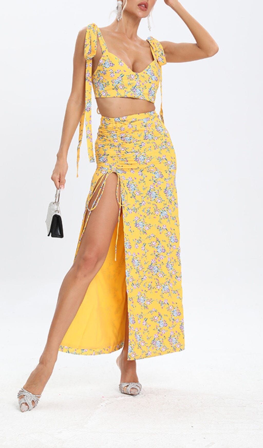 Floral Design Two Piece Set In Yellow