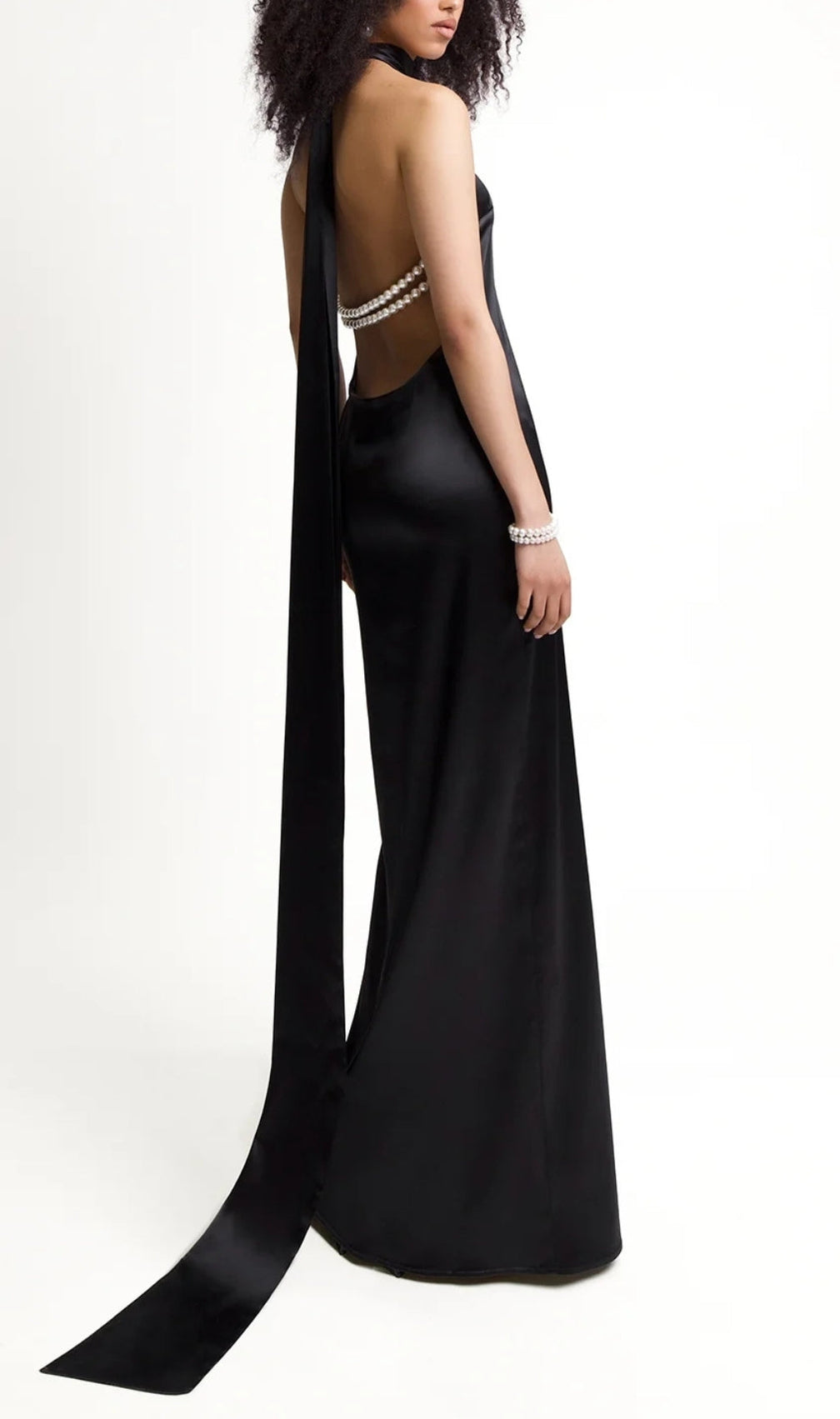 Birger Black Halter Pearl Backless Maxi Dress