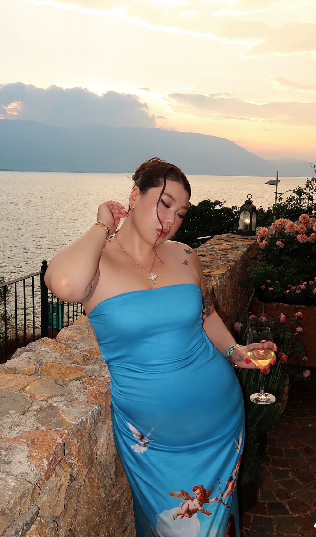 Lacie Blue Strapless Printed Plus Size Maxi Dress