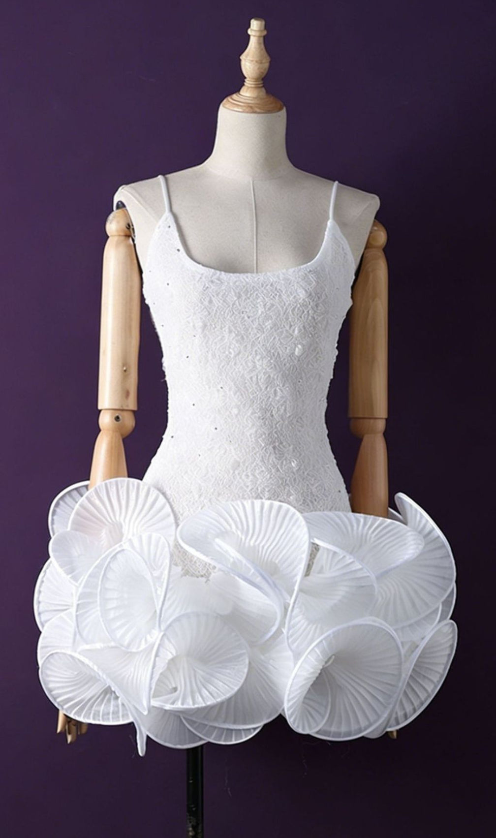 Jem Chic White Petal Ruffle Mini Dress | Strappy Lace Bodice