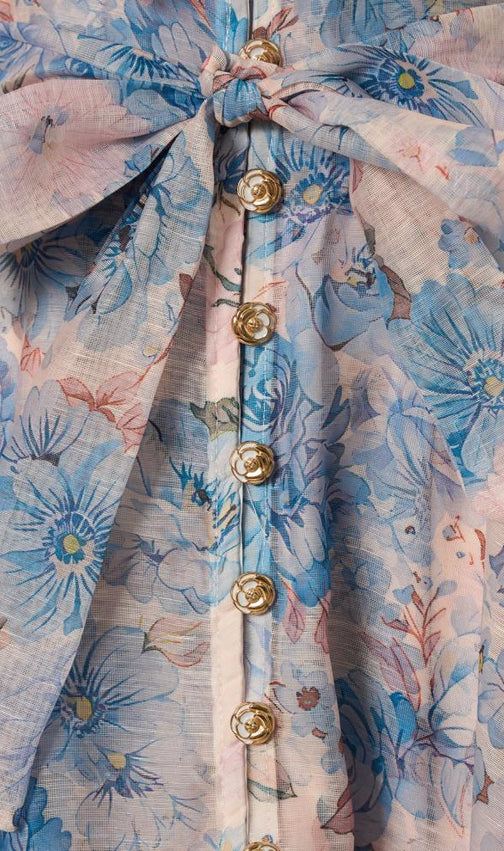 Karlyn Romantic Floral Puff-Sleeve Maxi Dress with Self-Tie Belt | Ethereal Button-Down Gown