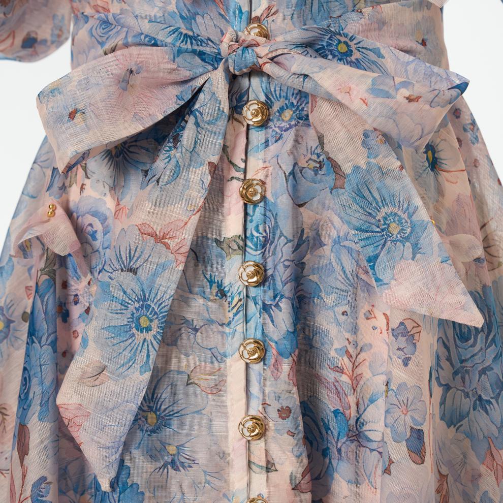 Karlyn Romantic Floral Puff-Sleeve Maxi Dress with Self-Tie Belt | Ethereal Button-Down Gown