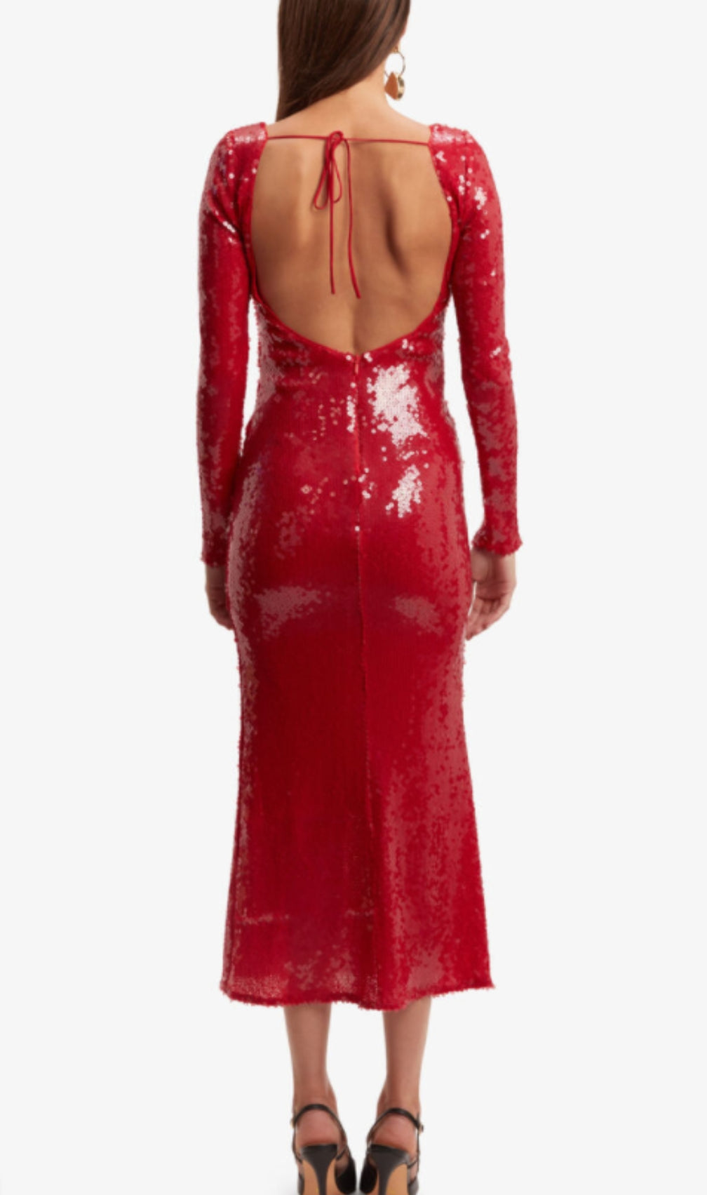 Betsy Red Long Sleeve Sequin Midi Dress
