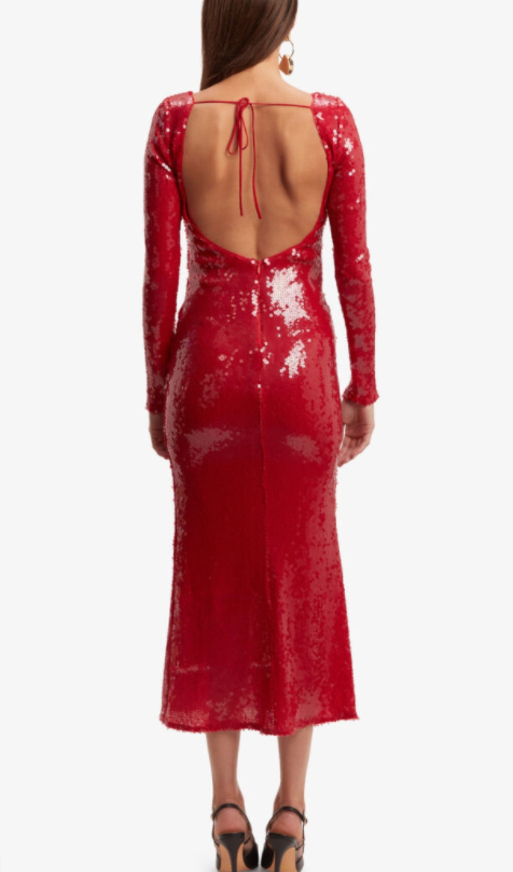 Betsy Red Long Sleeve Sequin Midi Dress