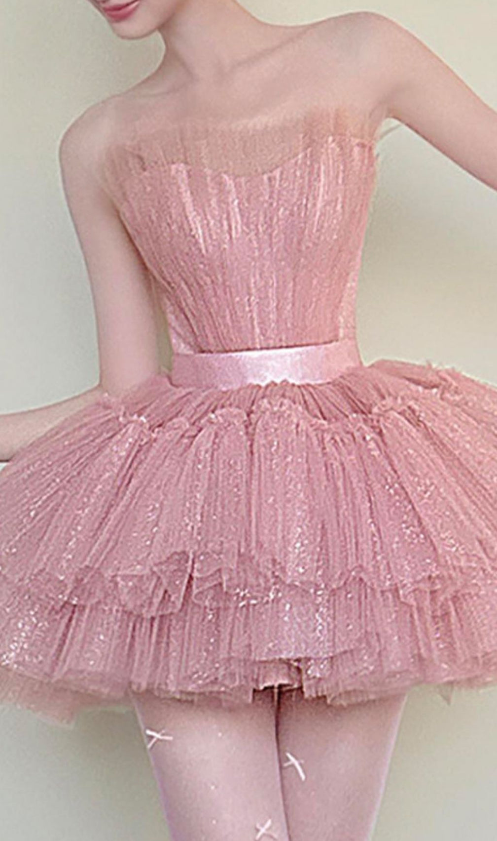 Kármen Pink Sparkle Mesh Mini Dress - Glamorous Tiered Party Dress