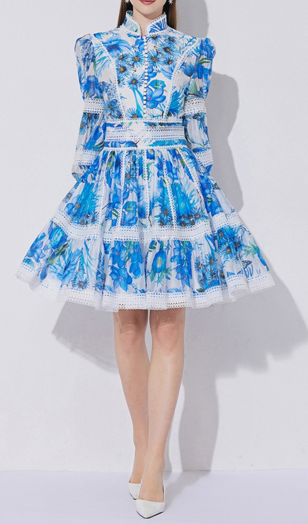 Erlene Blue Long Sleeve Mini Dress