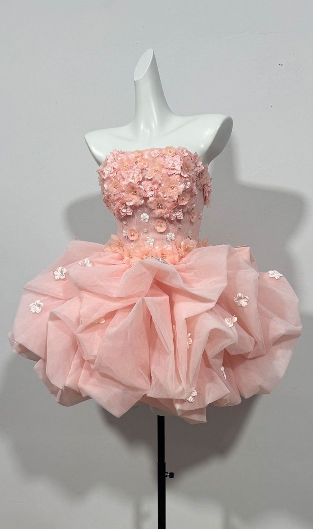 Krista Pink Strapless Flower Mini Dress