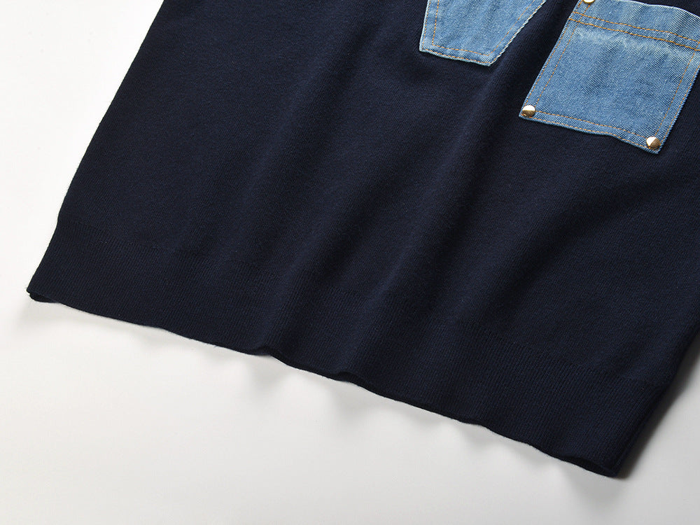 Effortless Chic Women's Denim V-Neck Pullover Sweater