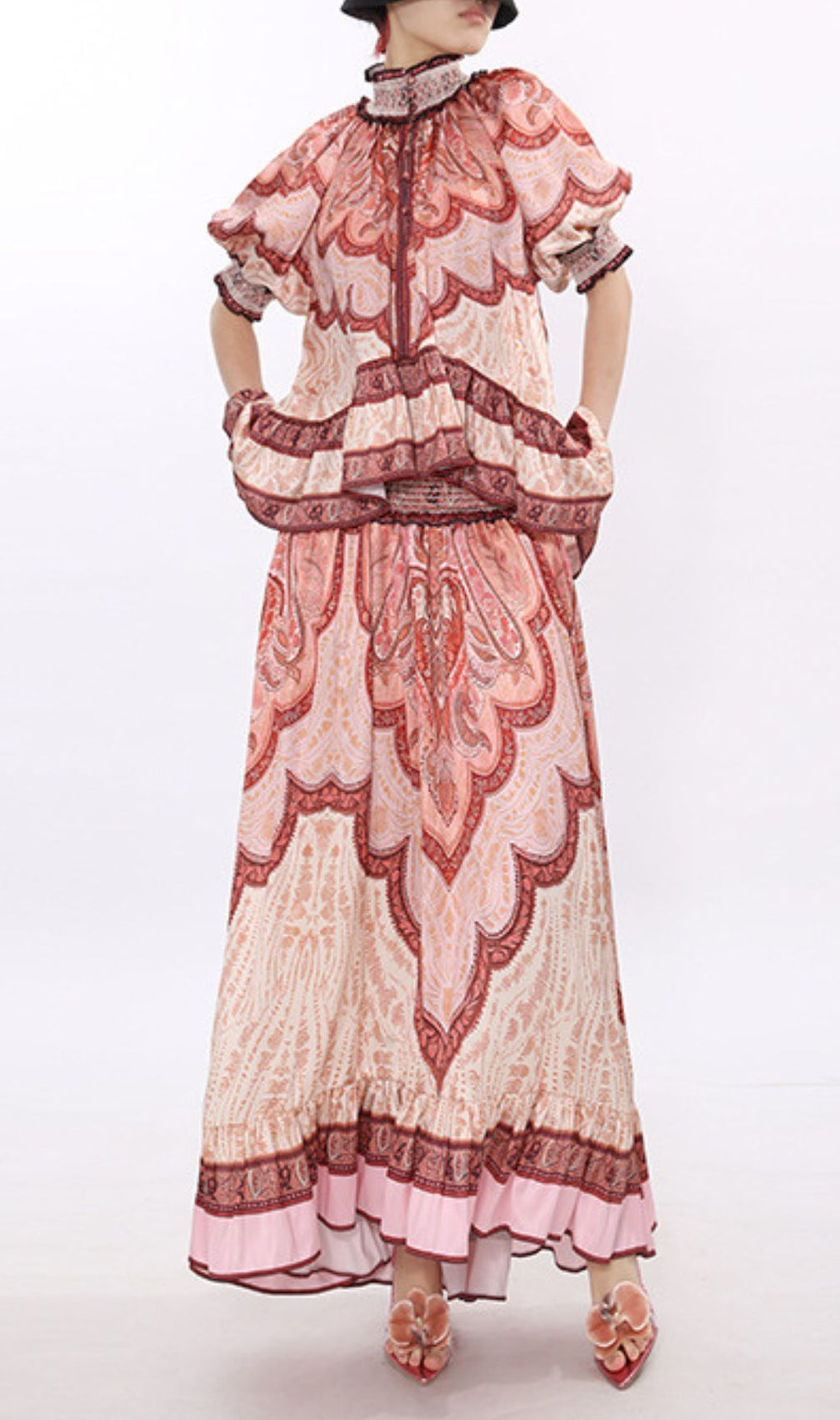 Jono Bohemian Paisley Printed Two-Piece Maxi Set for Women