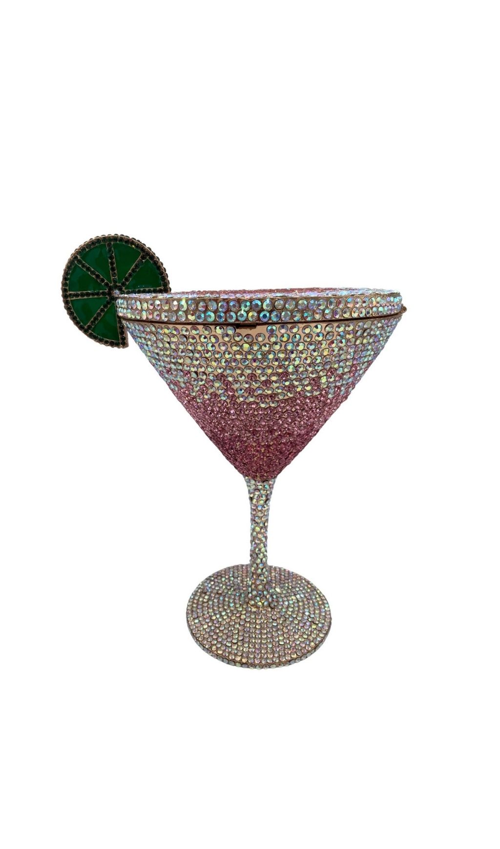 Garin Dazzling Pink Rhinestone Martini Goblet Clutch Bag with Lime Charm