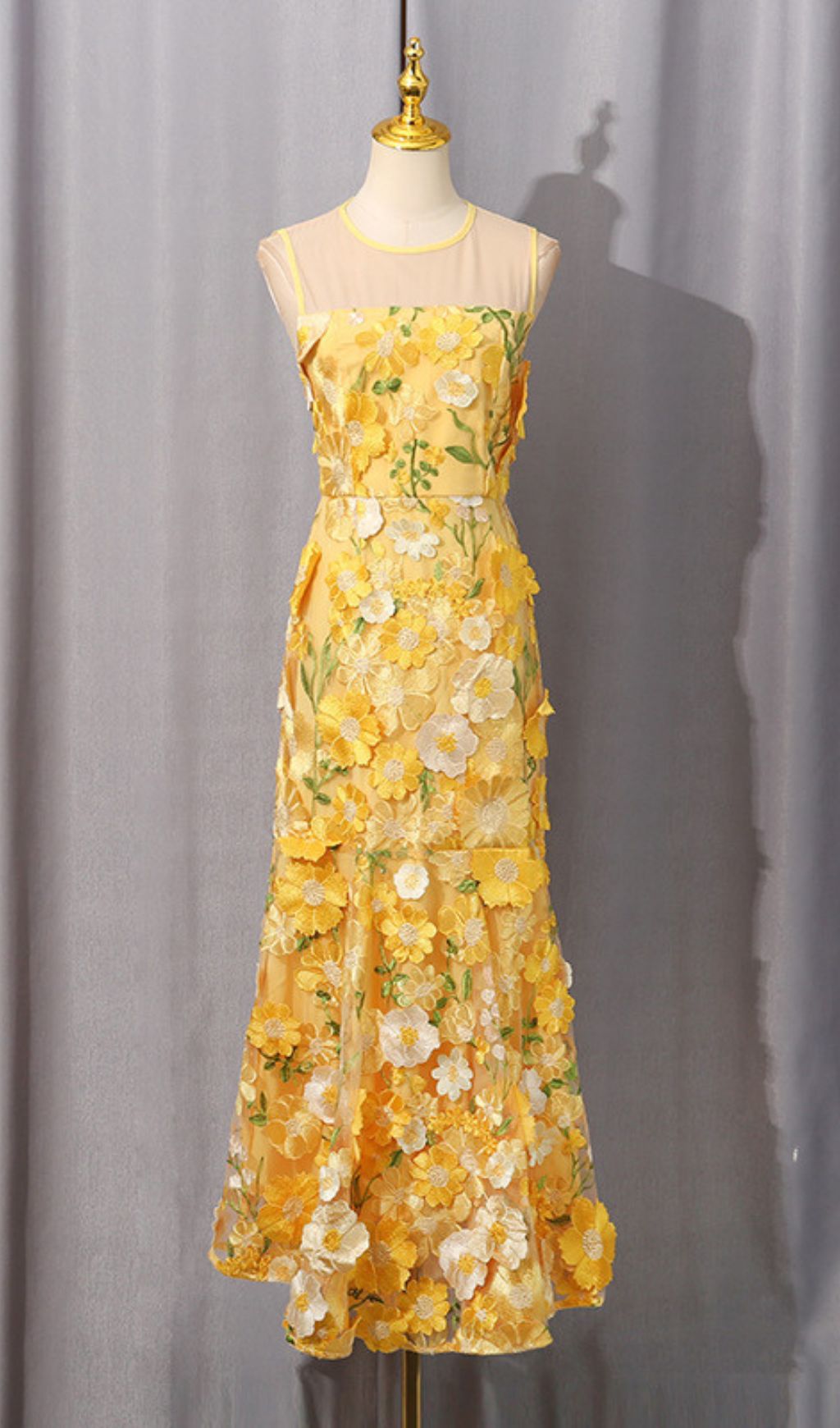 Hiraku Enchanted Yellow 3D Floral Embroidery Maxi Dress - Romantic Wedding Guest & Special Occasion Gown