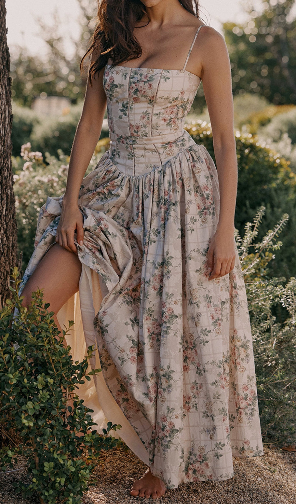 Ashira Beige Floral Maxi Dress